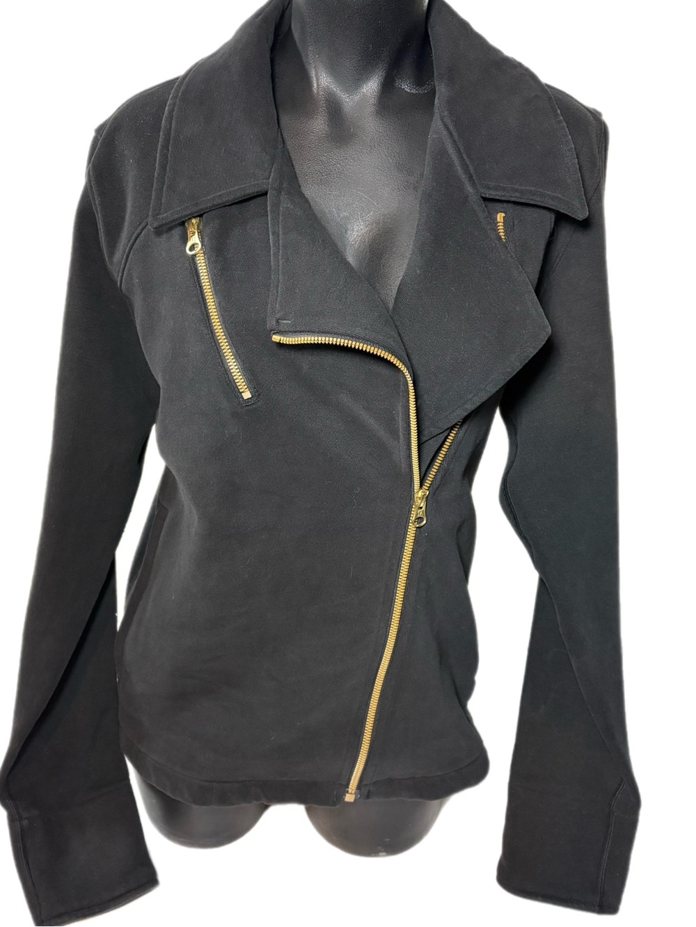 lululemon athletica Black Asymmetrical Moto Jacket with Gold Zippers